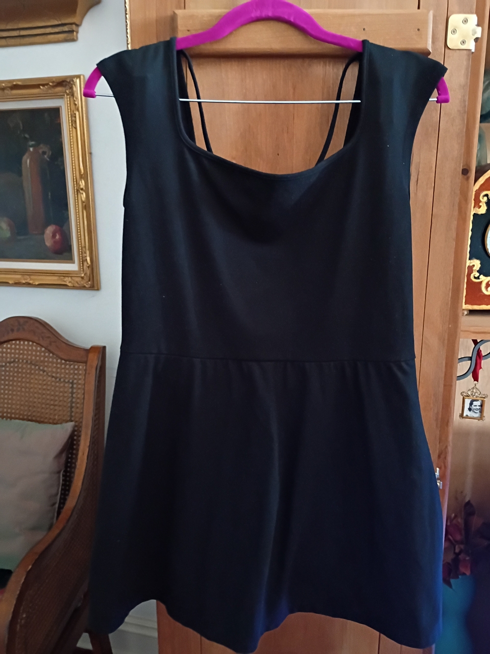 Black Women's Sleeveless Scoop Neck Dress w Attached Shorts